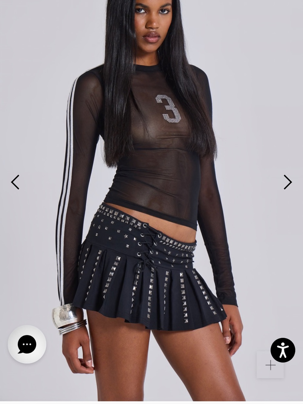 Revolve Jaded London Onyx Studded Pleated Skirt XS NWT Grunge Punk Festival